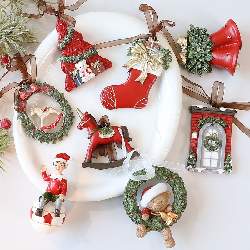 10個セット クリスマス飾りレトロ立体クリスマスツリー飾り鈴ストラップ飾り