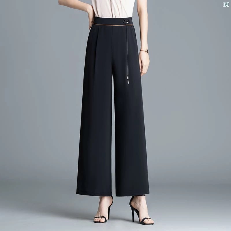 レディース 用 冷感 ワイド レッグ パンツ 夏 薄手 エスニック ハイウエスト ストレート カジュアル スリム 九分丈