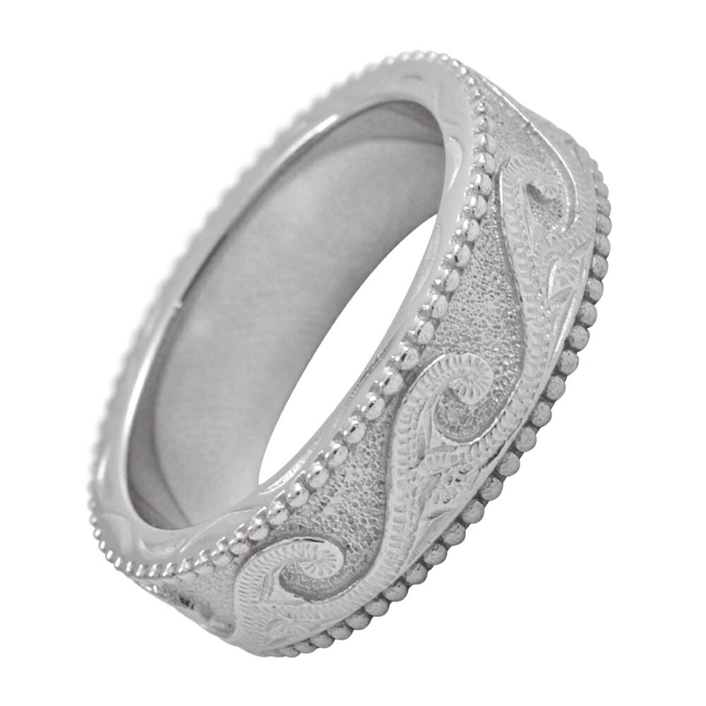 リング サージカルステンレス ハワイアンジュエリー ミル打ち ミルグレイン スクロール