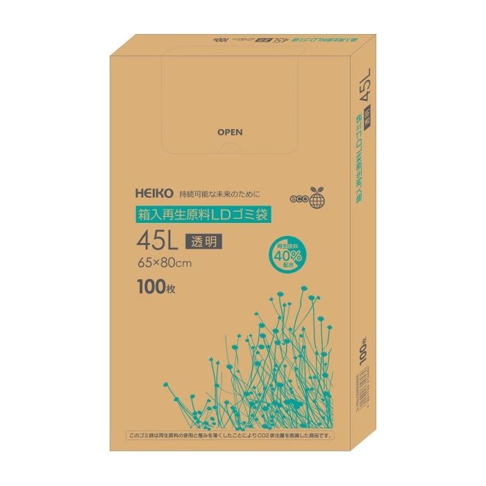 （まとめ買い）シモジマ HEIKO 箱入再生原料LDゴミ袋 45L 透明 100枚 幅650x高800mm 006605500 [x3セット]