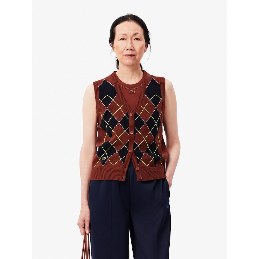 ラコステ女性用アーガイルセーターベスト AF2569-54N I62 Q2NAF2569-54NI62