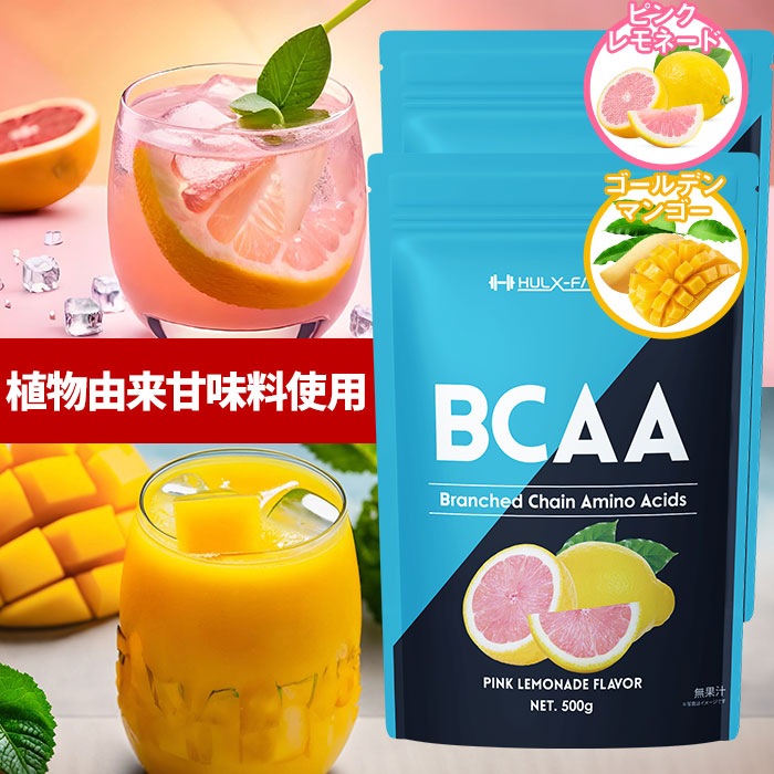 [2袋セット] BCAA パウダー 500g ピンクレモネード ゴールデンマンゴー 必須アミノ酸 βアラニン 植物性甘味料使用 ボディメイク ダイエット サプリ トレーニング おいしい おすすめ