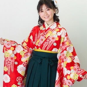 レンタル７泊８日 十三参り 卒業式 袴 レンタル 小学生 女の子 ジュニア卒業式袴レンタルセット ひな祭り 着物 衣装 花 レトロ モダン 赤