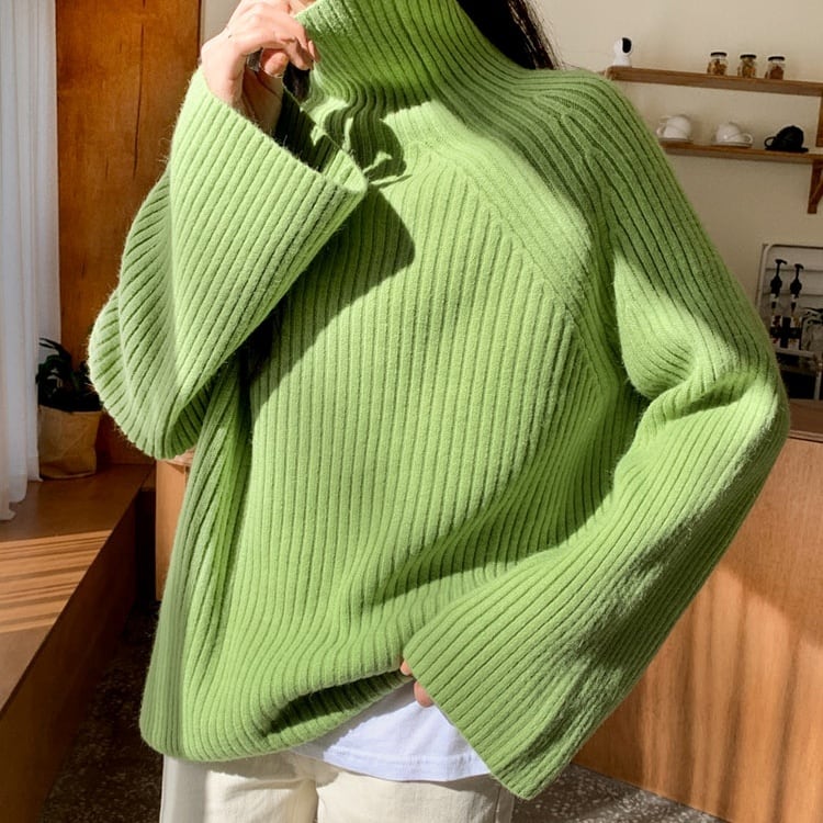 5color レディース トップス ニット リブ セーター プルオーバー ハイネック 長そで 長袖