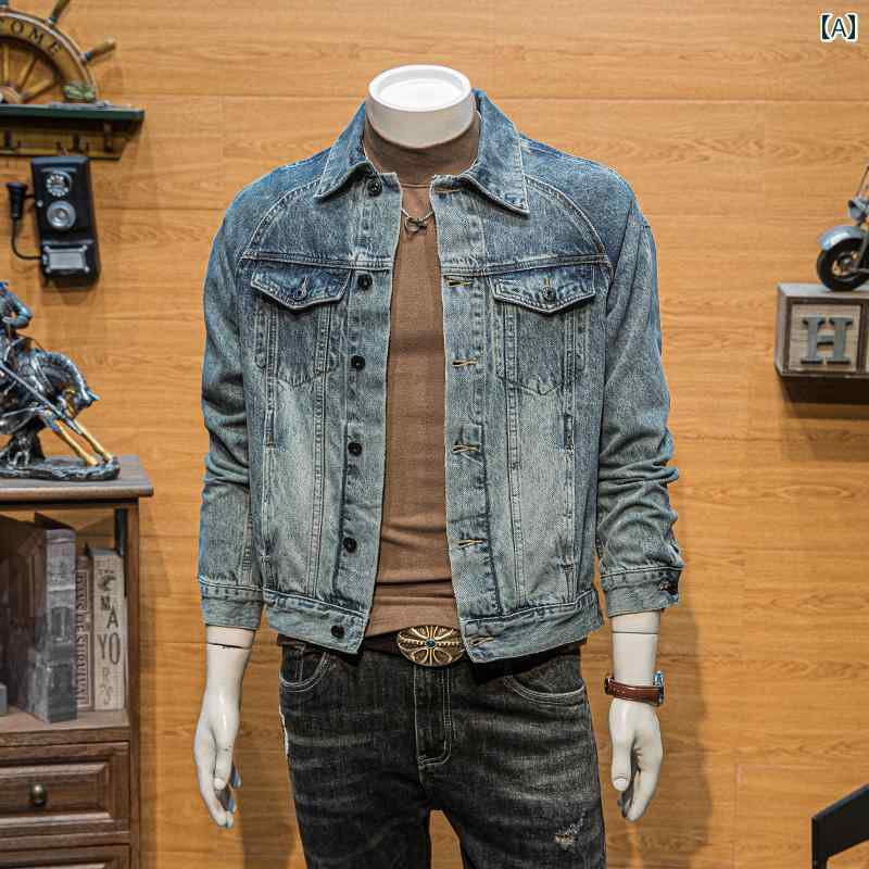 メンズ ファッション レトロ デニムジャケット 春秋 カジュアル ワークウェア ブルー ジャケット 冬 トップス