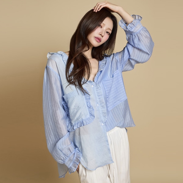 S768 フリル フード シャツ