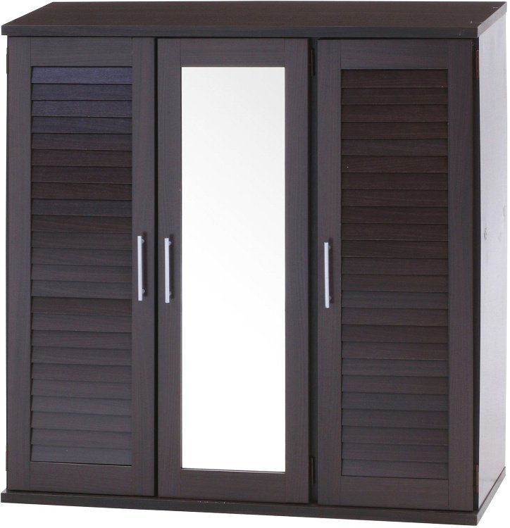 シューズボックス おしゃれ ルーバー・鏡付き ワイド 靴箱 玄関収納 幅90×奥行34.5×高さ93cm ブラウン