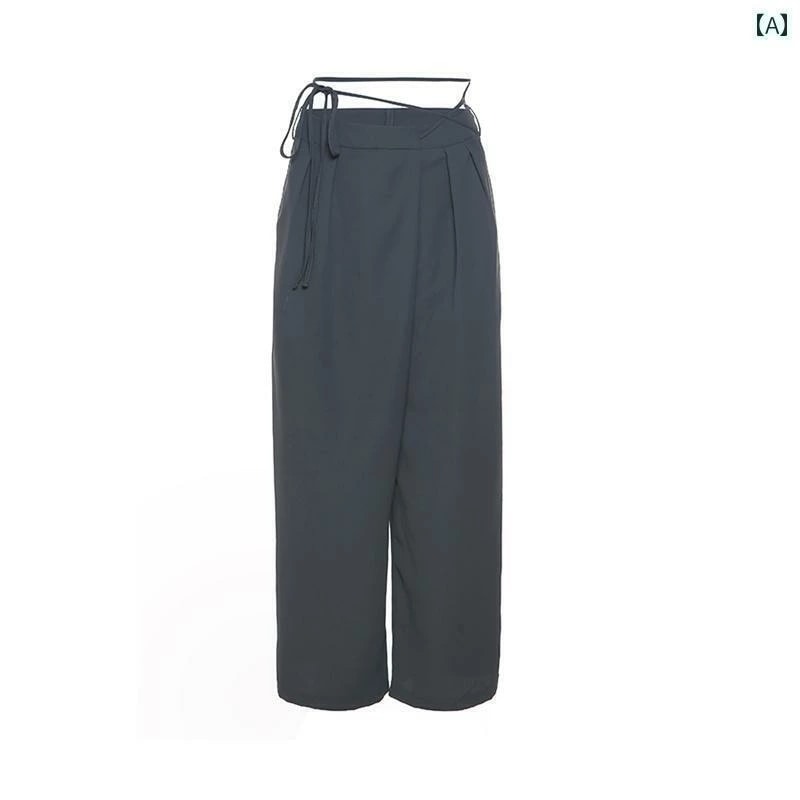 ワイドパンツ レディース ハイウエスト タック ストレート ラップ ボトムス 長ズボン カジュアル スリム 着痩せ 体型カバー ロング ストリート ヒップホップ ダンス 練習 衣装 スポーツ おしゃれ