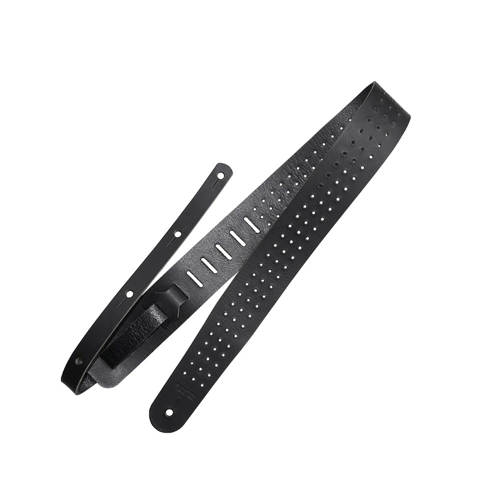 Richterシリーズ 本革 牛革ギターストラップ パンチングストラップ RAW II Punchシリーズ 1655 Black perforation オイルタンニング牛革 幅広6cm