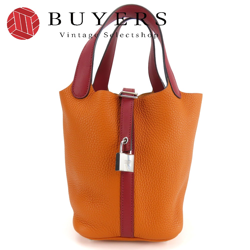 中古 ハンドバッグ ピコタンロック 18 PM トリヨンクレマンス オレンジ ルージュグレナ シルバー金具 Ｘ刻印 バイカラー レディース 女性