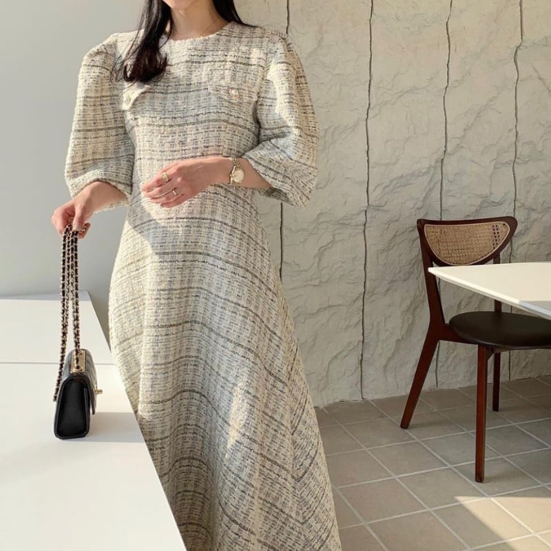 レディース ワンピース 袖あり 半袖 ロング丈 白 ホワイト 大人可愛い きれいめ 大人 上品