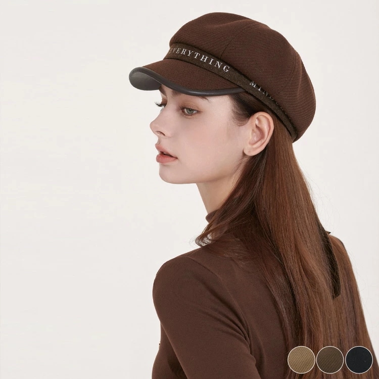キャスケット レディース 帽子 帽 ゴルフ 深め ウール 韓国 秋 冬 秋冬 おしゃれ テニス つば ロゴ レタリング レザー 小顔 黒 ブラウン