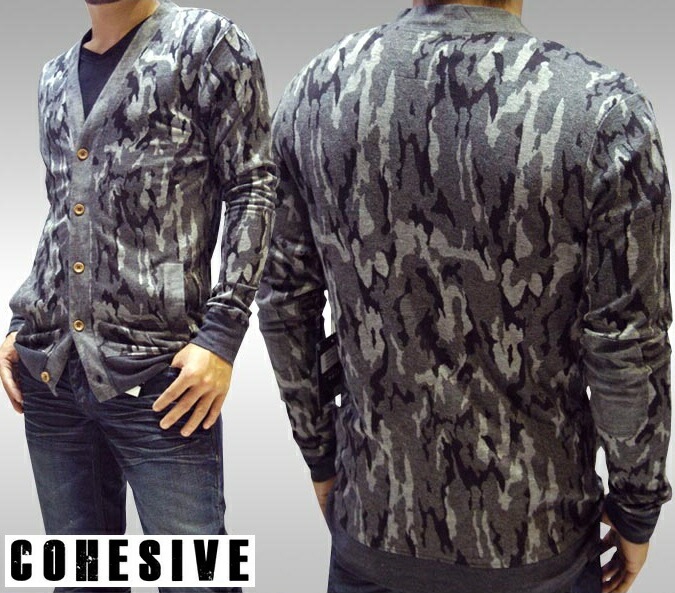 セール コーヒーシブ メンズ カーディガン 迷彩 CAMO ダークグレー ニット Cohesive & Co LA発 COHESIVE 海外セレブ 多数着用 プレミアム ブランド セレブ ファッシ