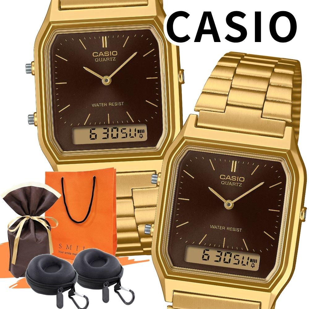 ラッピング済 ギフトセット ペアウォッチ カシオ 腕時計 収納ケース付き チプカシ デジタル アナログ ゴールド メンズ レディース カップル ペアセット おしゃれ シンプル 誕生日 記念日 プレゼン