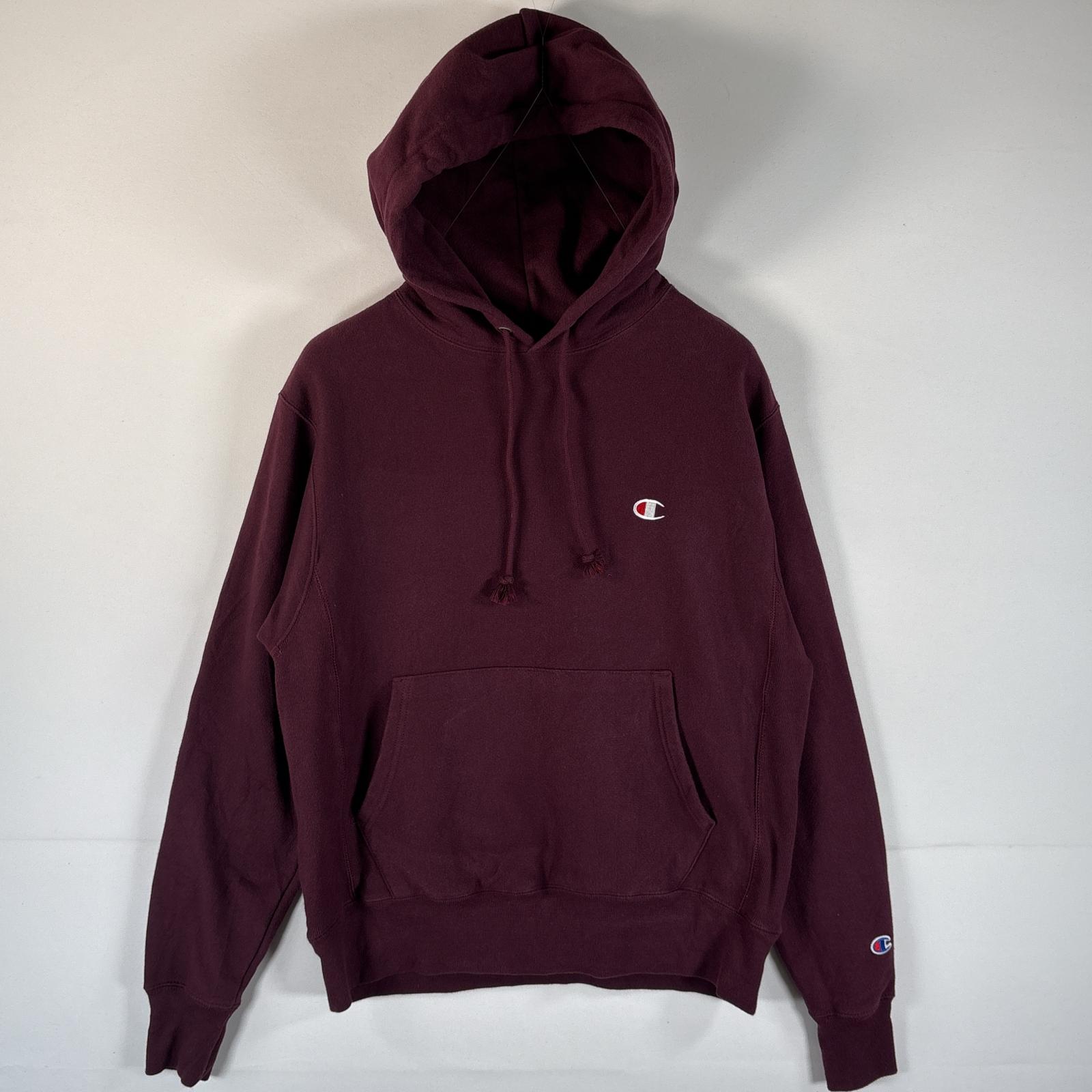 古着 パーカー リバースウィーブ ワンポイントロゴ刺繍 復刻 プルオーバー フーディ マフポケット MEDIUM バーガンディー メンズ