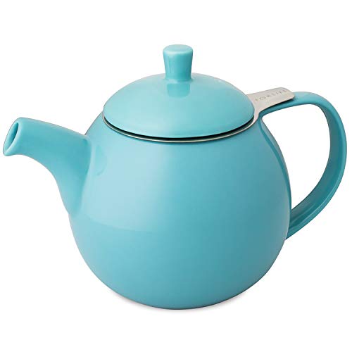 フォーライフ ティーポット 陶器 710ml 大容量 4杯用 茶こし付き 電子レンジ食洗機対応 ターコイズ 青 カーヴティーポット 387Trq