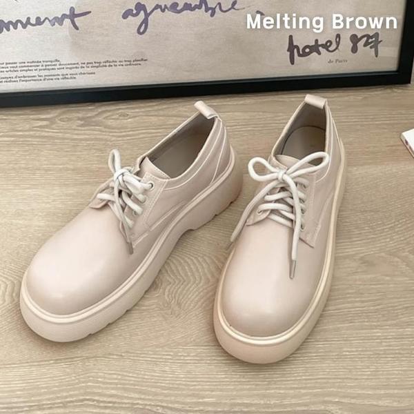 女性カジュアルレースアップ厚底ローファー 2color