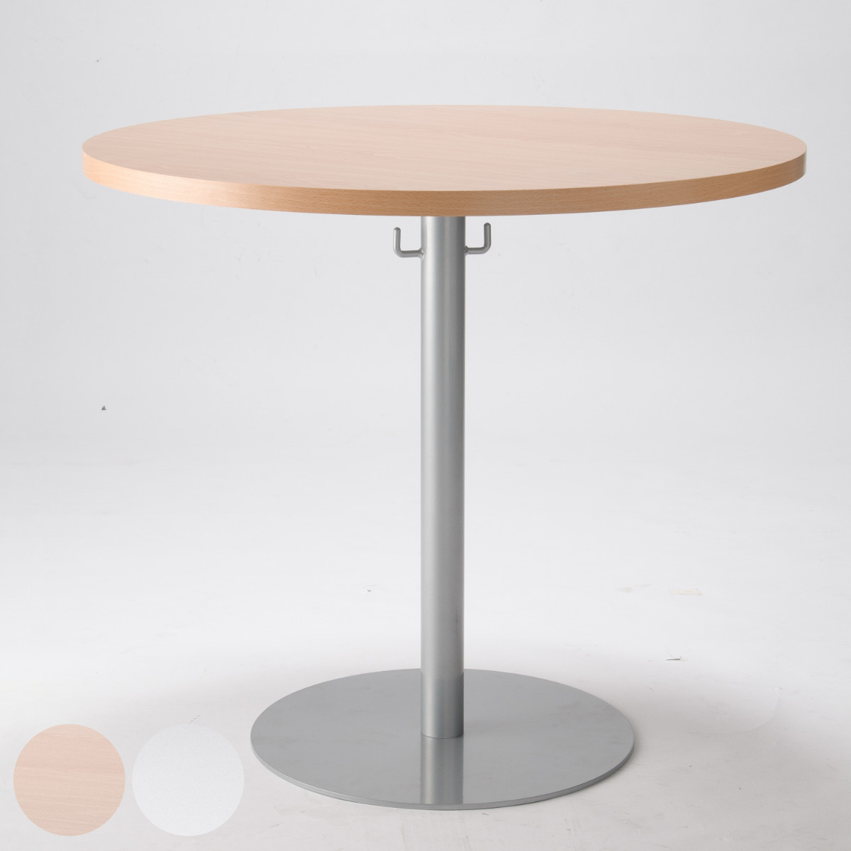 リフレッシュテーブル 直径75cm カフェラウンジテーブル オフィス家具 丸 木目調 ホワイト 白 スチール バッグハンガー付き オフィス 会社 ロビー 待合室 商談 休憩室 事務所 法人限定