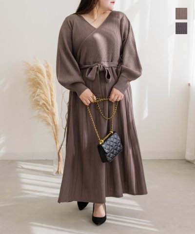 大きいサイズ レディース LL 3L 4L XL XXL XXXL CLETTEオリジナルカシュクールニットワンピース