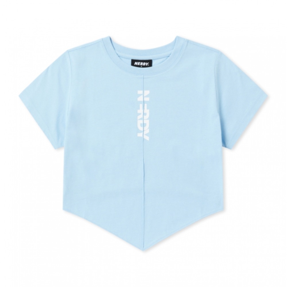 NERDY 女性用スカーフポイントクロップ半袖 T シャツスカイブルー