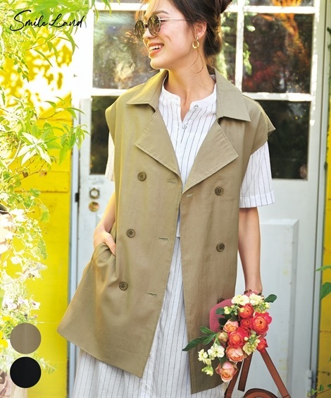 ベスト 大きいサイズ ドロップショルダートレンチジレ 共布ベルト付