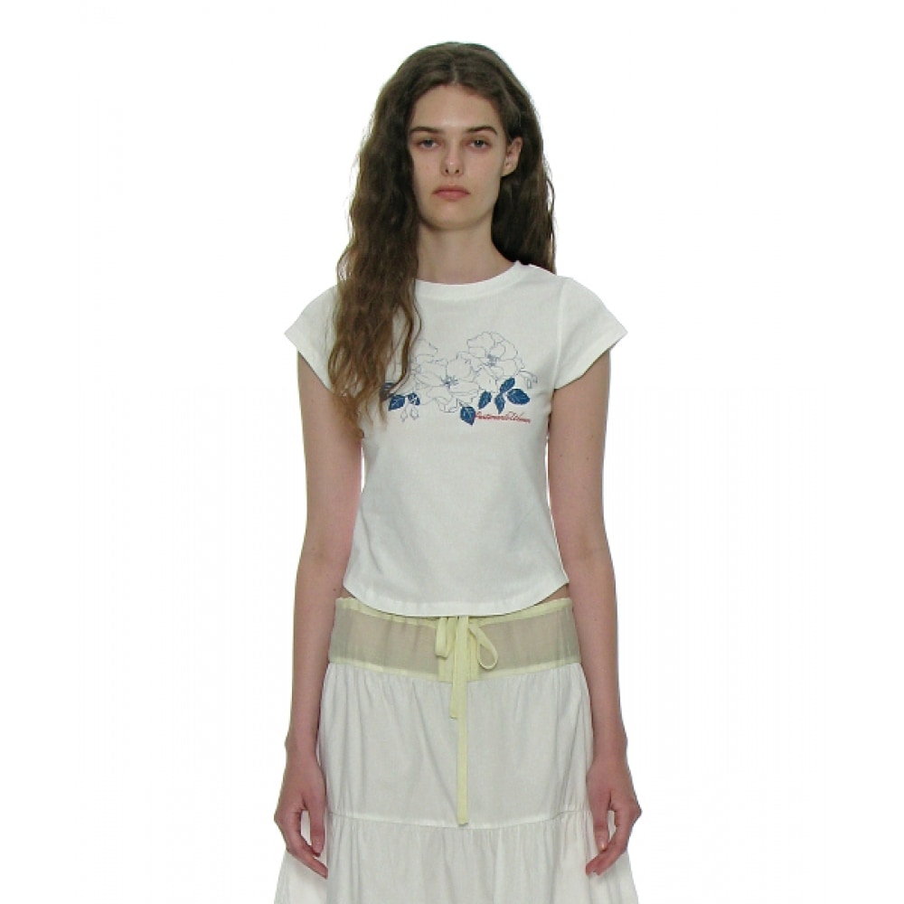 PARTIMENTO レディース花柄プリントショートスリーブ Tシャツ_ホワイト