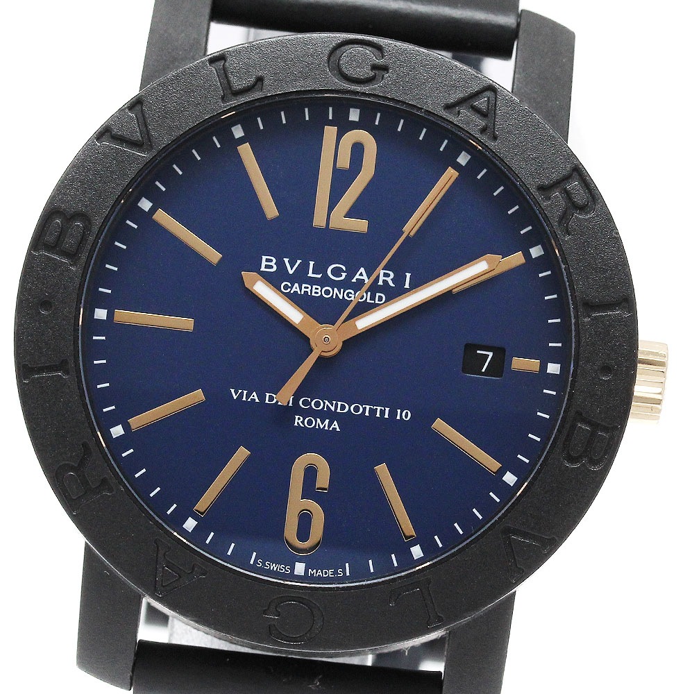 ブルガリ BVLGARI BB40CL/102634 ブルガリブルガリ カーボンゴールド ブルー デイト 自動巻き メンズ 美品 箱・保証書付き_950194【中古】