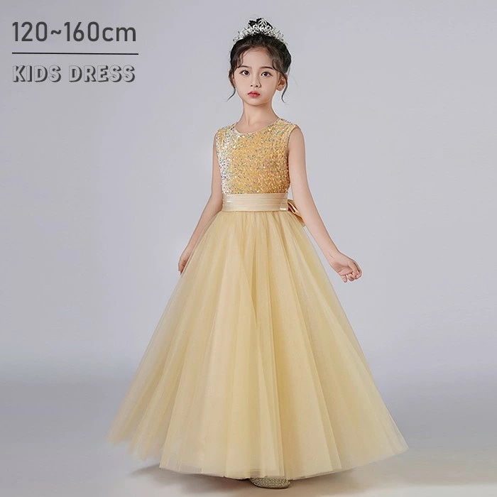 新品入荷 キッズ ドレス ピアノ発表会 ドレス 子供 女の子 イエロー 発表会ドレス ノースリーブ 子ども ワンピース お祝い日 演奏会 音楽会 フォーマル 誕生日 撮影 パーティー ジュニア キッズ