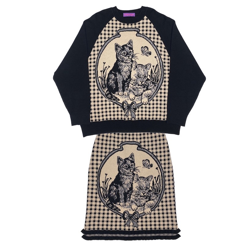 ニット セットアップ 猫プリント ニットトップス ニットスカート ニットセーター 秋冬 柄ニット 長袖 ゆったり 6,577円