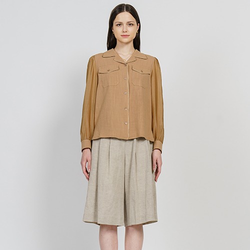 Linen Piping Summer Blouse_Brown [린넨 파이핑 여름 블라우스_브라운]