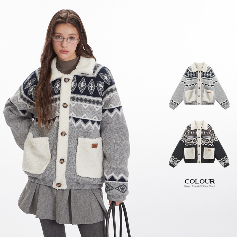 Nariele アメリカンジャカードコントラストカラー秋冬厚手コートコットンコート怠惰なカップルニッチラペルレトロコットンコートレディース 8,282円