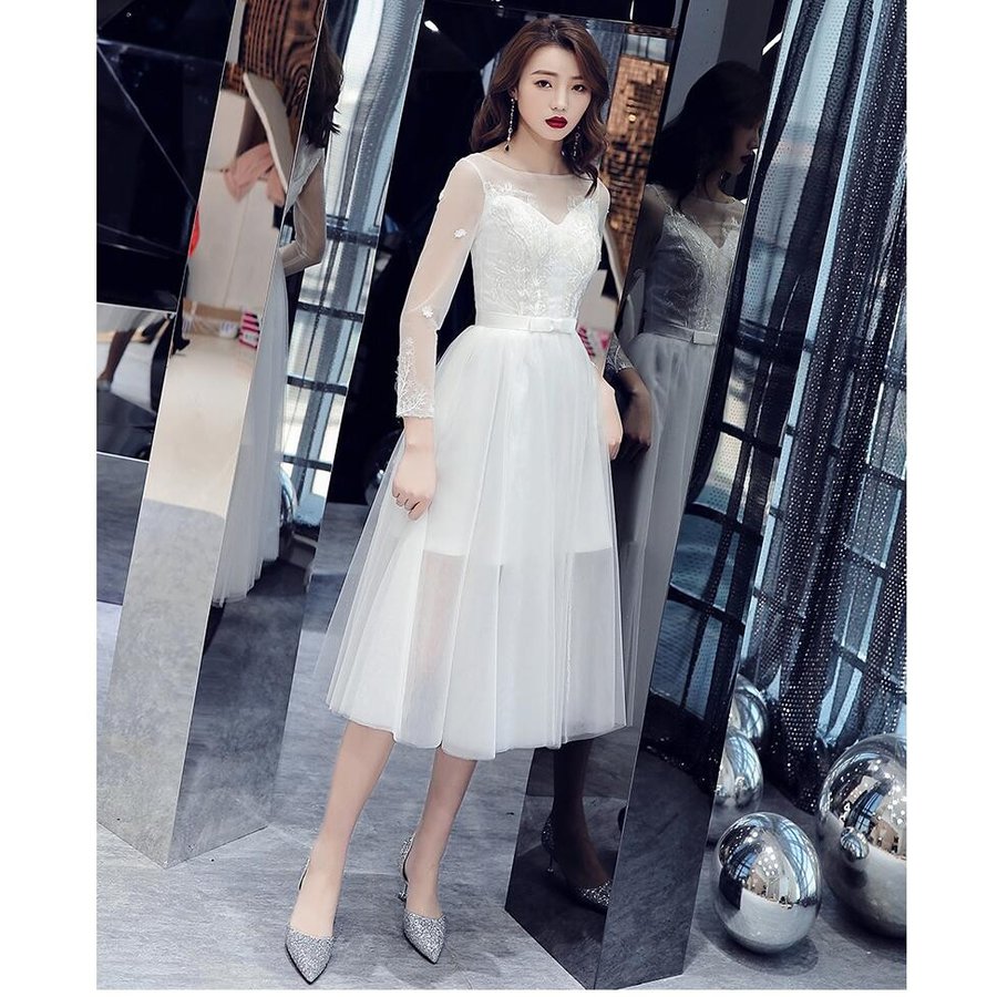 ミモレ丈ドレス エレガント パーティードレス 結婚式ワンピース ウエディングドレス 大きいサイズ 2 7,833円