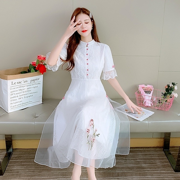 ワンピース レディース フレアスカート ミモレ ミモレ丈 袖あり 7分袖 七分袖 ラウンドネック