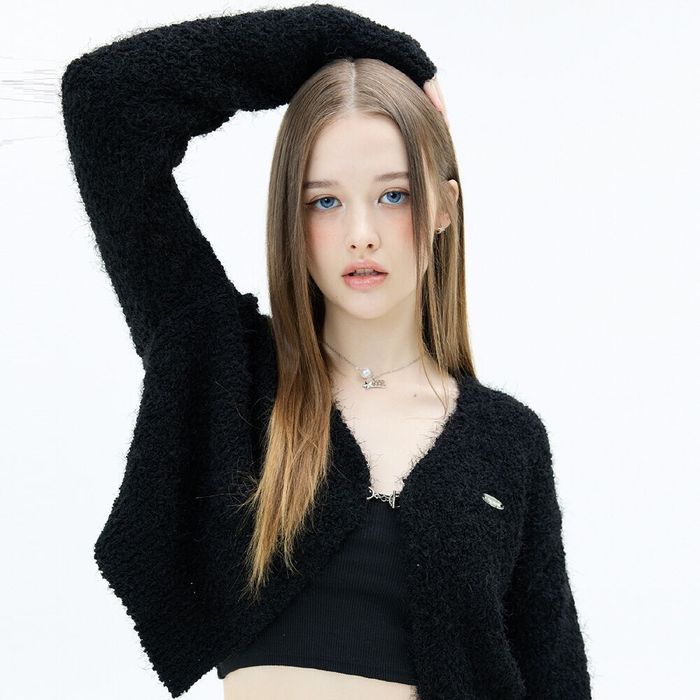 【LUV IS TRUE】 MZ POPCORN CARDIGAN : BLACK