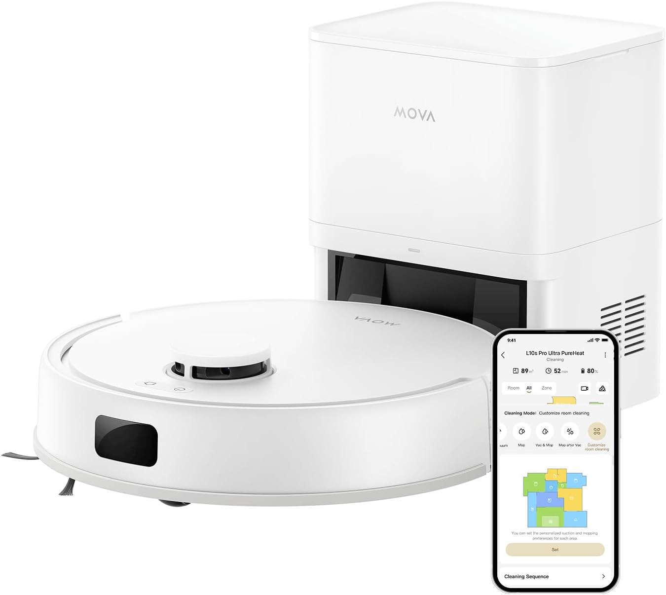 MOVA E20 Plus ロボット掃除機 コンパクト 水拭き対応 強力吸引 5000Pa 90日間自動ゴミ収集 LDSレーザーナビ AI汚れ自動検知 水量調整可能 段差乗り越え 障害物回避 静音