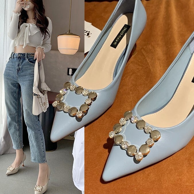 レディース パンプス ハイヒール 6.5cmヒール ビジュー 韓国 かっこいい カジュアル 大人 最強 可愛い かわいい 流行り 上品 きれいめ シンプル クラシック エレガント 個性的 涼し気 ls
