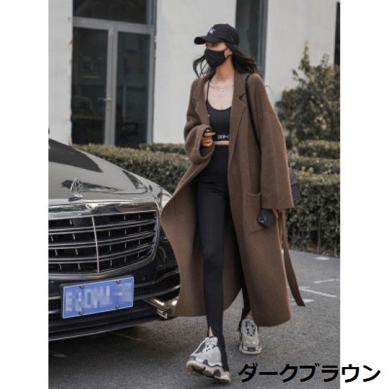 【取寄：納期2週間】ロングコート レディース コート アウター コーディガン 羽織 秋冬 暖かい ロング丈 シンプル 無地 ゆったり ルーズシルエット ラフ ウエストベルト 長袖 ポケット