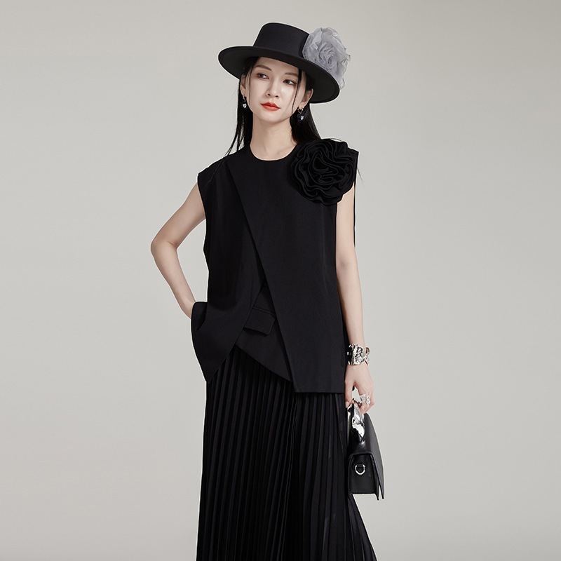 【J.Fashion】 ノースリーブ 花飾り ブラウス ベスト 個性的なデザイン ロンT 関連商品は店で購入可能 メガ割