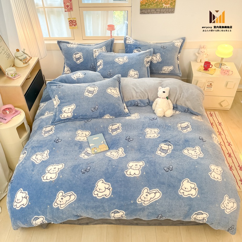 あったか 布団カバー 3点セット 寝具カバー シングル ダブル 4点セット 掛けふとんカバー セミダブル おしゃれ 北欧 フランネル 可愛い 雪小犬 静電気防止 あったか おしゃれ フラットシーツ ボ