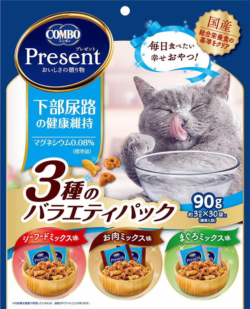 （まとめ買い）日本ペットフード コンボ プレゼント キャット おやつ 下部尿路の健康維持 3種のバラエティパック 90g 猫用おやつ [x10]