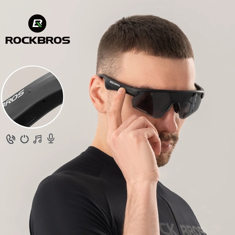 Rockbros-Bluetooth 5.2偏光サングラス ワイヤレス ヘッドセット 電話 運転 mp3 サイクリンググラス uv400
