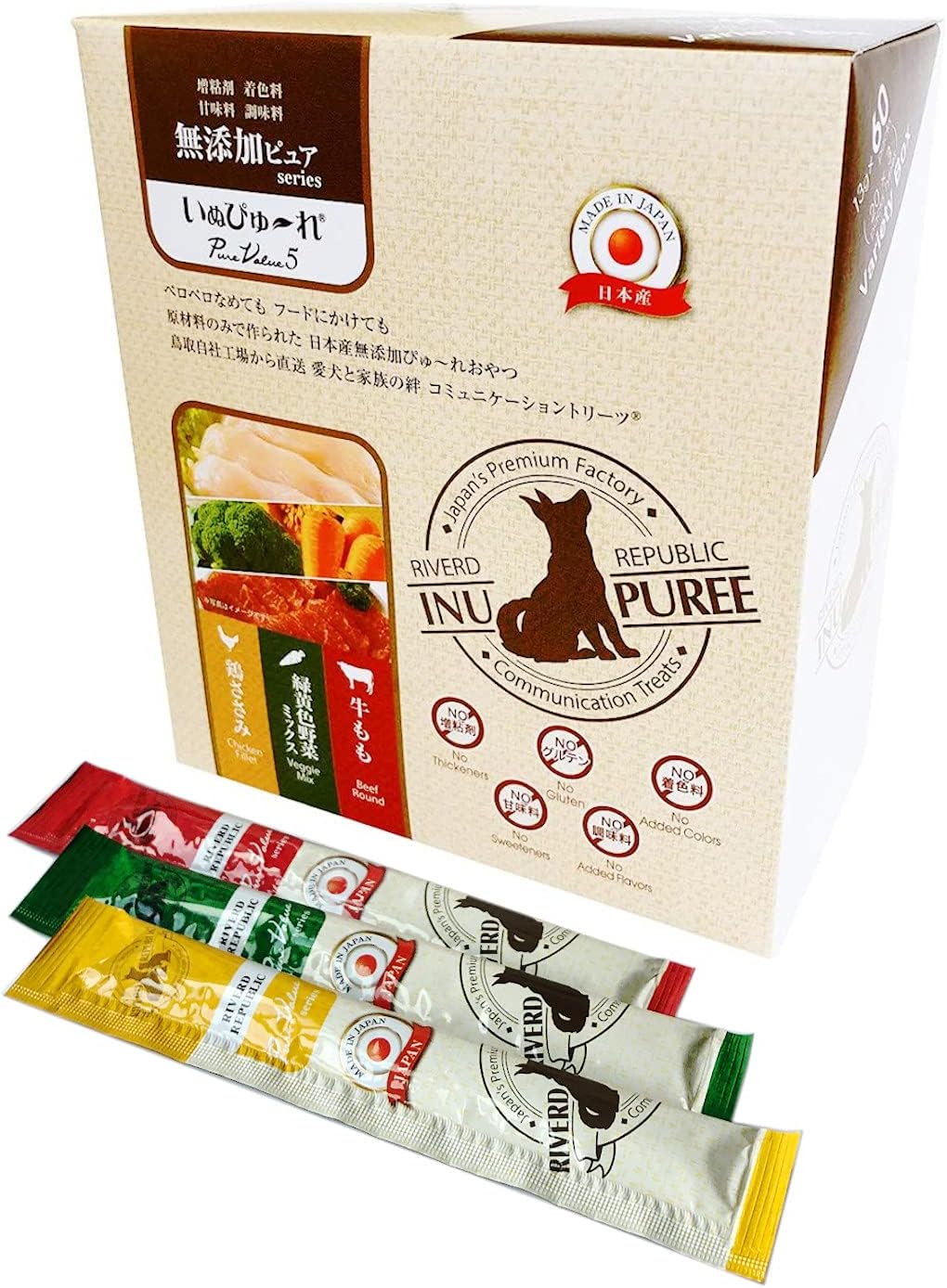 無添加ピュア 日本産 犬用おやつ いぬぴゅーれ PureValue5 バラエティボックス 60本入 (20本×3種)