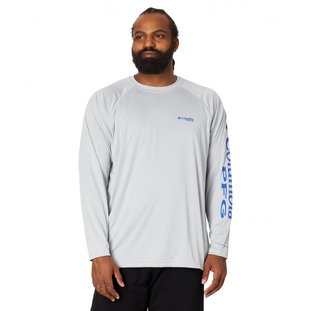 コロンビアビッグ & トールターミナルタックル L/S シャツクールグレー/ビビッドブルーロゴ