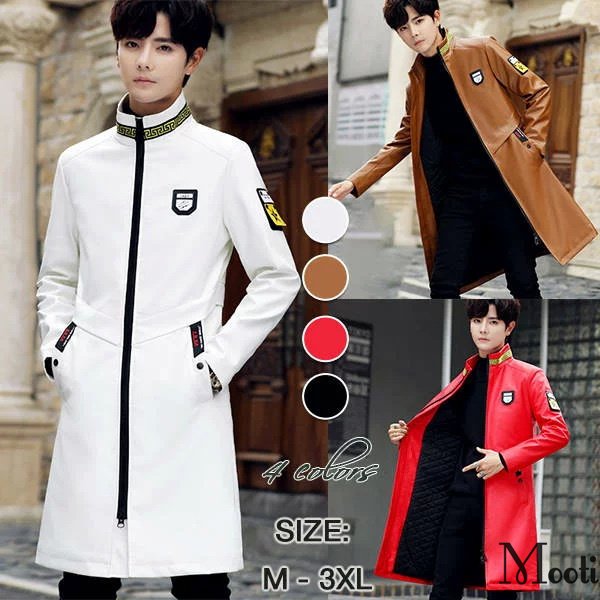 新しいブランド メンズ ファッション レザーコート トレンチコート ロング丈 紳士 アウター 皮革 Pu 厚地 保温 ダウンジャケット Size C Www Ivoiresante Net