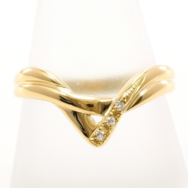 K18 18金 YG イエローゴールド リング 指輪 16号 ダイヤ ジュエリー 中古