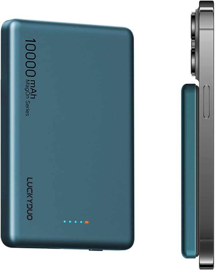 Magsafe対応 モバイルバッテリー 軽量 12MM薄型 マグネット式ワイヤレス充電 10000mAh PD20W USB-c出力 ワイヤレス出力(ダーク・シーグリーン)