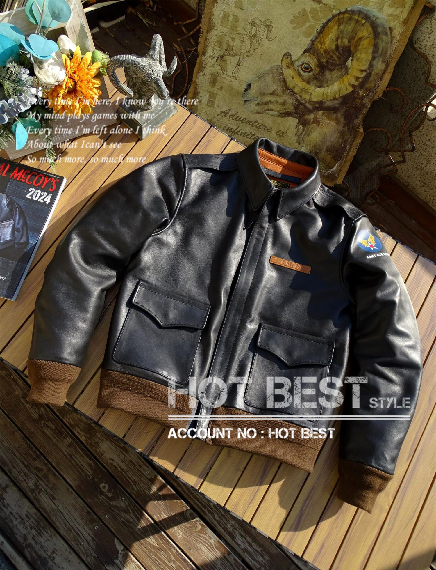 黒芯ホースハイド 復刻40s USAF TYPE A-2 V. HILTS フライトジャケット 革ジャン 植物鞣し ウォッシュ加工 ヴィンテージ 馬革