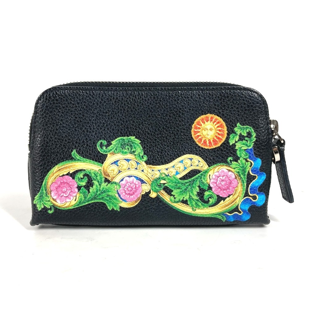 コインケース ロゴ 大き目 財布 小銭入れ ラウンドファスナー レザー ブラック