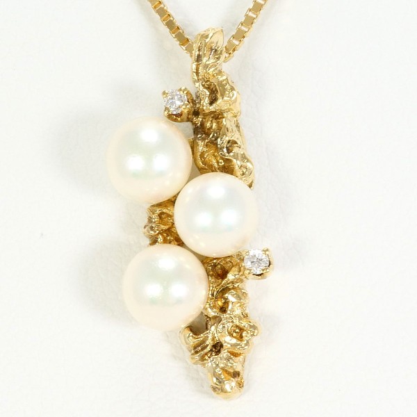 K14 14金 YG イエローゴールド ネックレス パール(真珠) ダイヤ ジュエリー 中古