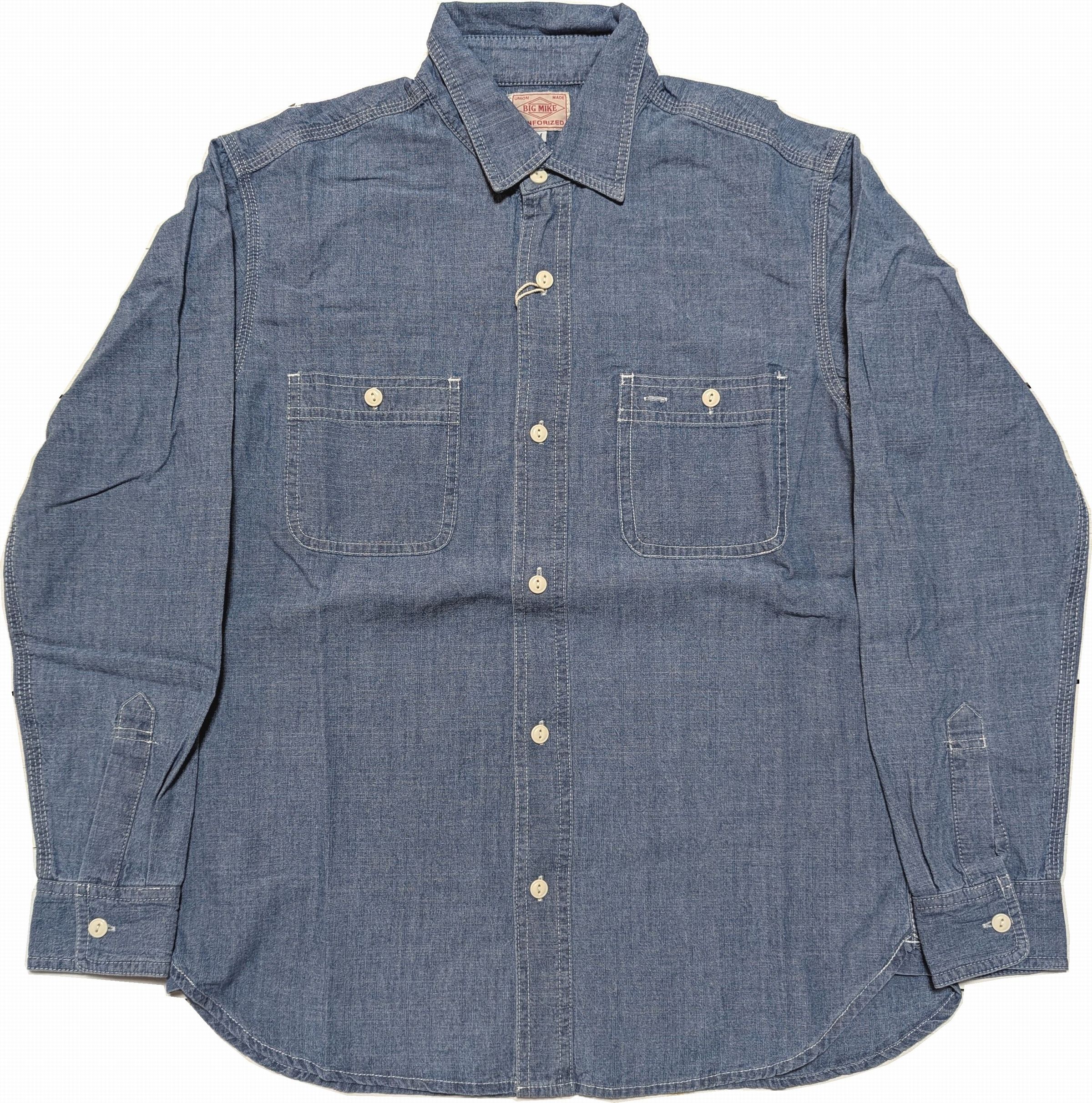 長袖 シャンブレー ワークシャツ ブルー インディゴ メンズ CHAMBRAY SHIRTS L.INDIGO 001